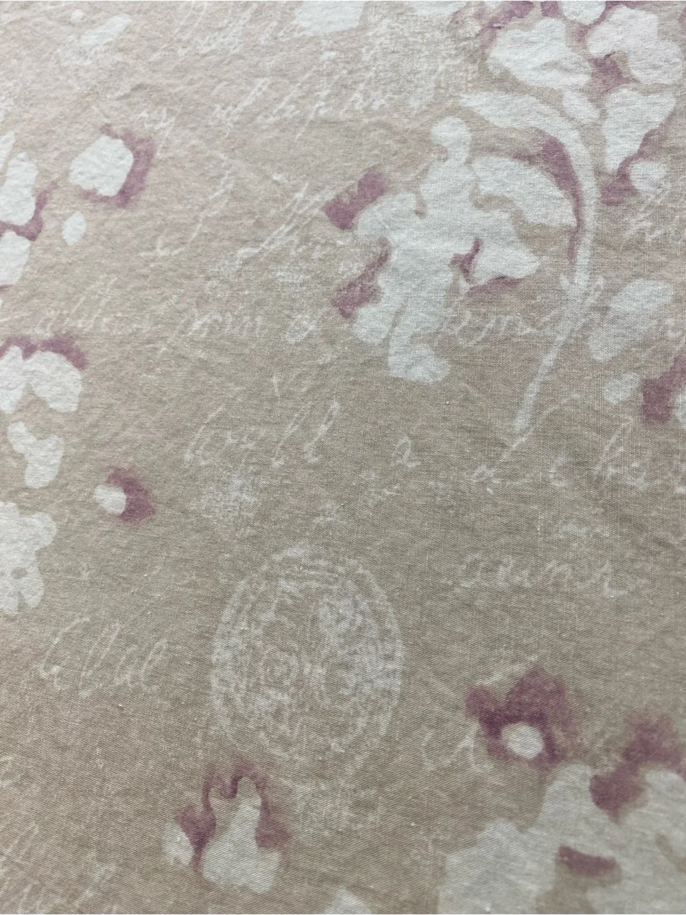 Croscill Floral Script Sheet in Taupe, White, and Mauve Queen fitted sheet